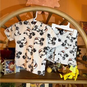 Disney Cream and Black Mickey Mouse Short Sleeve Pajama Set